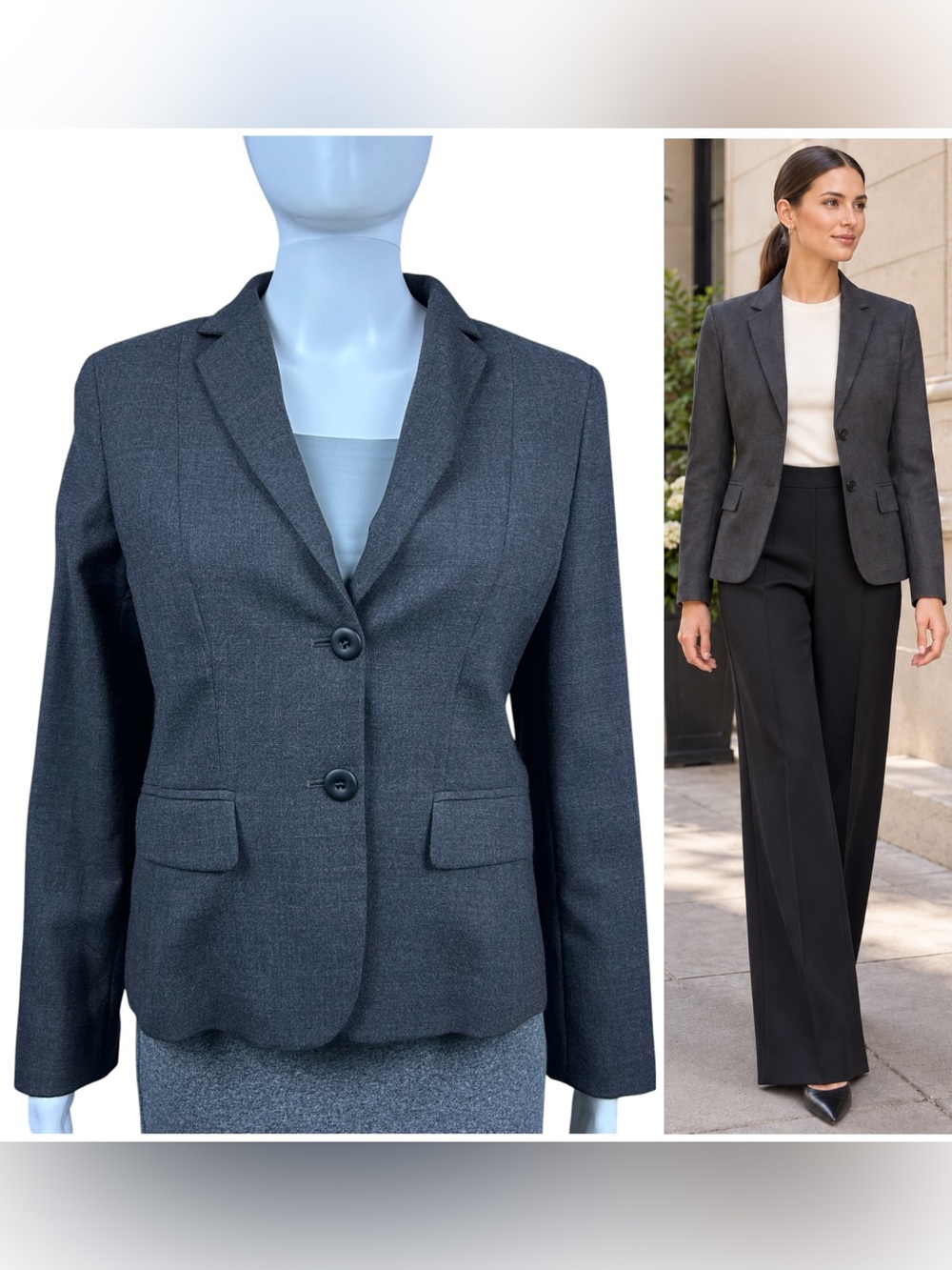 Max Mara Studio Blazer US 6 Virgin Wool Glen Plaid Fitted Career Quiet Luxury
